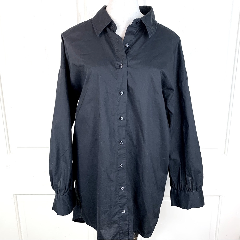 Walter Baker Vivian Hi-Lo Button Down Top Shirt Black Size M $158
